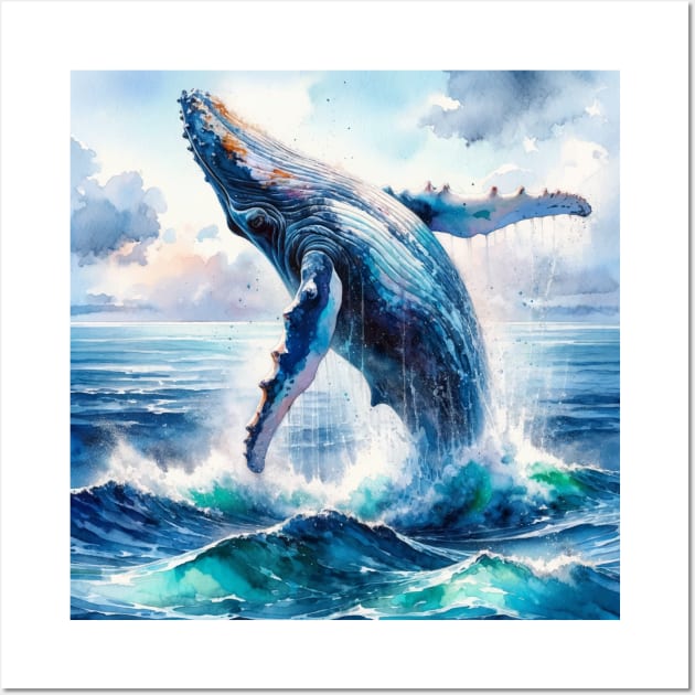 Whale Song: Majestic Humpback Whale Watercolor Wall Art by Aquarelle Impressions